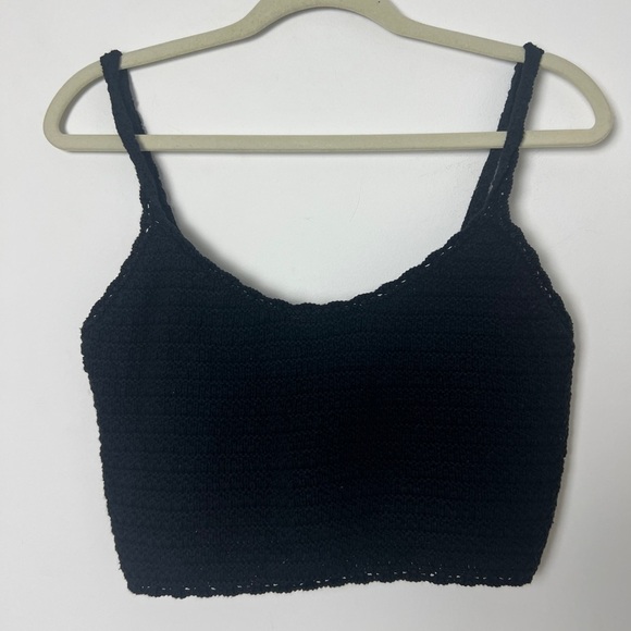 Aerie Black Summer Nights Textured Cropped Tank Top Bohemian Beachy Size S - Picture 2 of 8